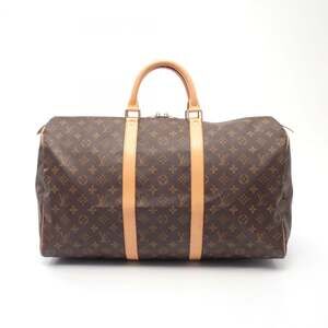 LOUIS VUITTON Brown Monogram Leather Keepall 50 Boston Bag